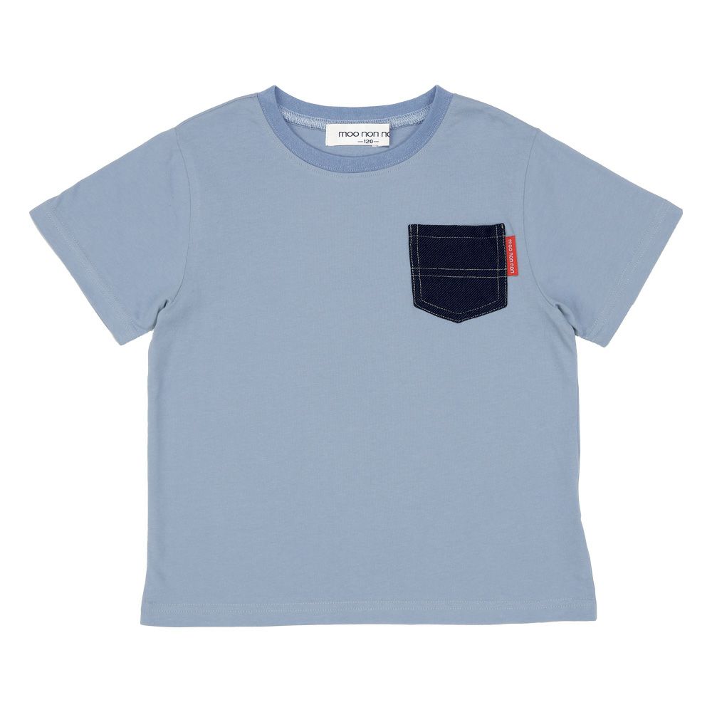 ベビー服 男の子 綿100％ デニム ポケット付  Tシャツ ブルー(61) 正面