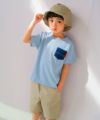 ベビー服 男の子 綿100％ デニム ポケット付  Tシャツ ブルー(61) モデル画像全身