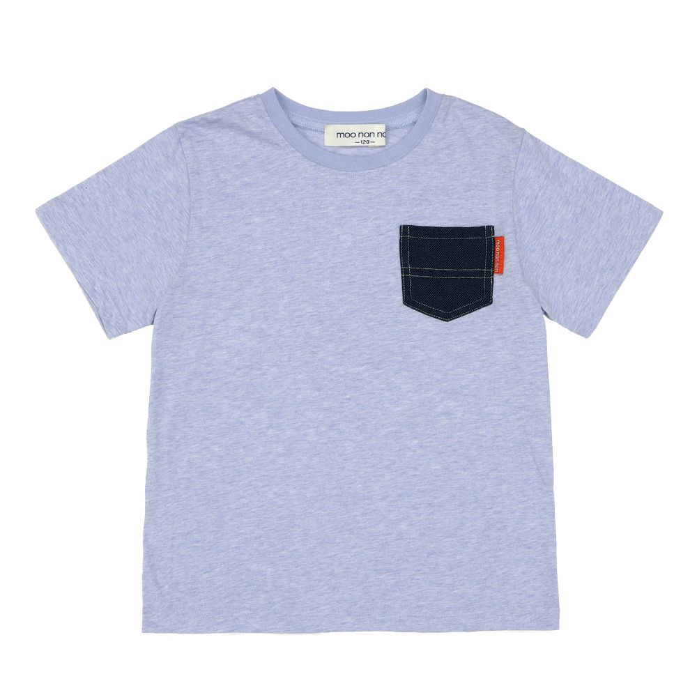 ベビー服 男の子 綿100％ デニム ポケット付  Tシャツ ブルー杢(62) 正面