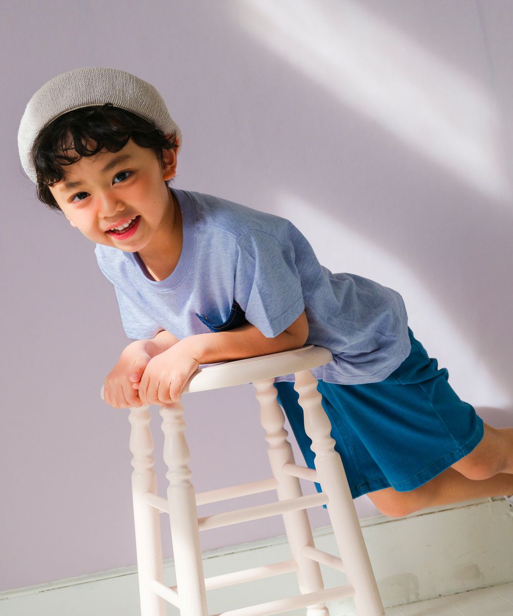 ベビー服 男の子 綿100％ デニム ポケット付  Tシャツ ブルー杢(62) モデル画像4