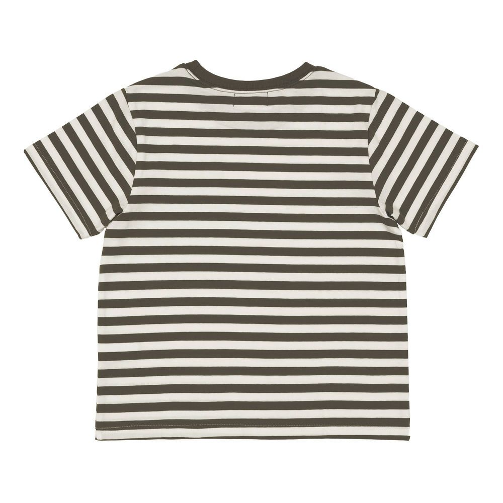 ベビー服 男の子 ポケット付 ロゴ ボーダー Tシャツ 白×グレー(19) 背面