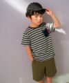 ベビー服 男の子 ポケット付 ロゴ ボーダー Tシャツ 白×グレー(19) モデル画像アップ