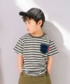 ベビー服 男の子 ポケット付 ロゴ ボーダー Tシャツ 白×グレー(19) モデル画像全身