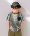 ベビー服 男の子 ポケット付 ロゴ ボーダー Tシャツ 白×グレー(19) モデル画像1