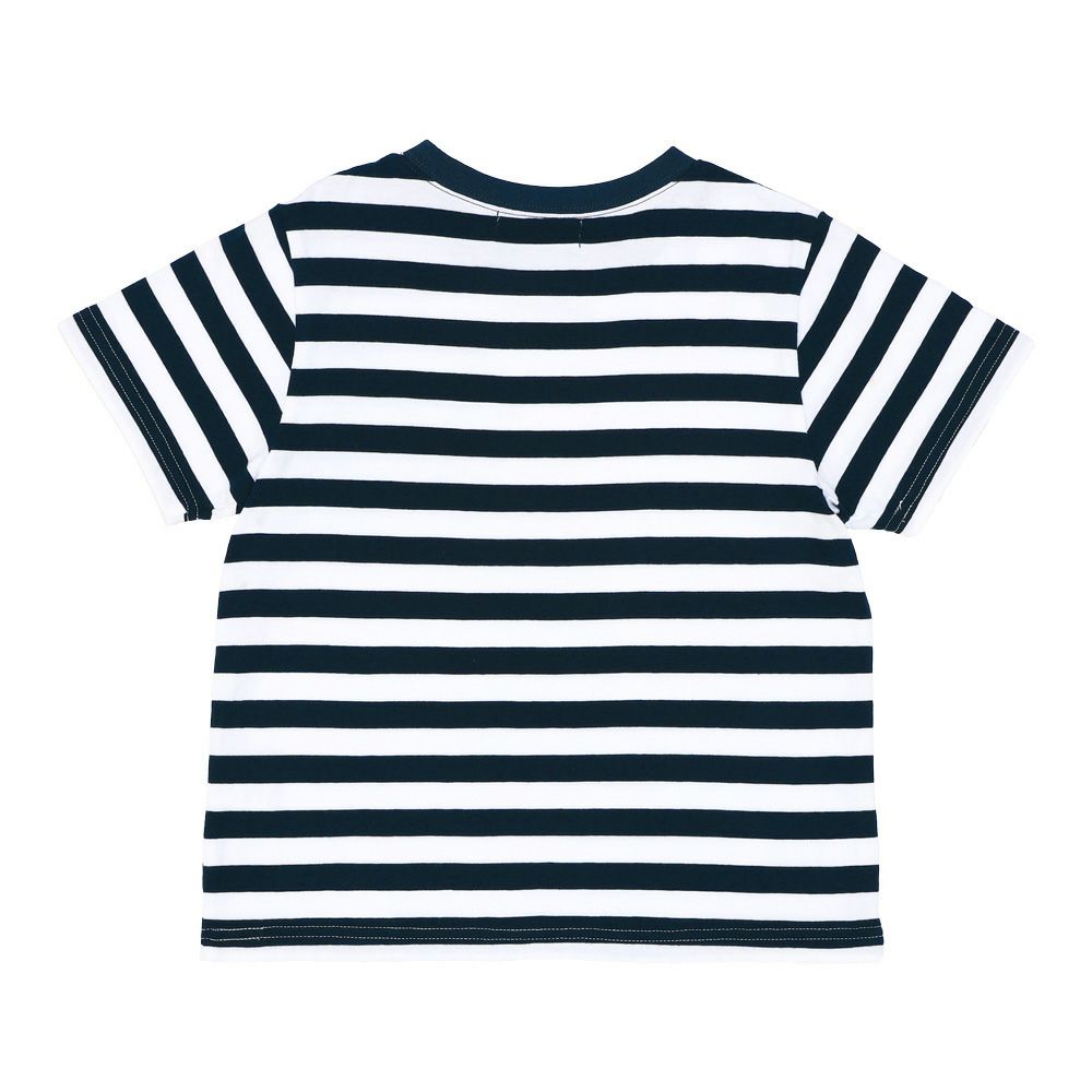 ベビー服 男の子 ポケット付 ロゴ ボーダー Tシャツ ホワイト×ネイビー(17) 背面