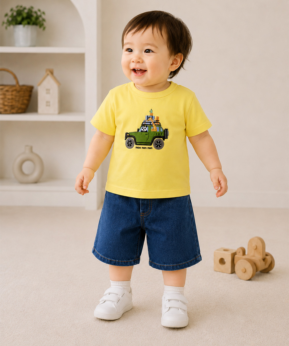 ベビー服 男の子 インディゴ染め ウエストゴム デニム ネイビー(06) モデル画像2