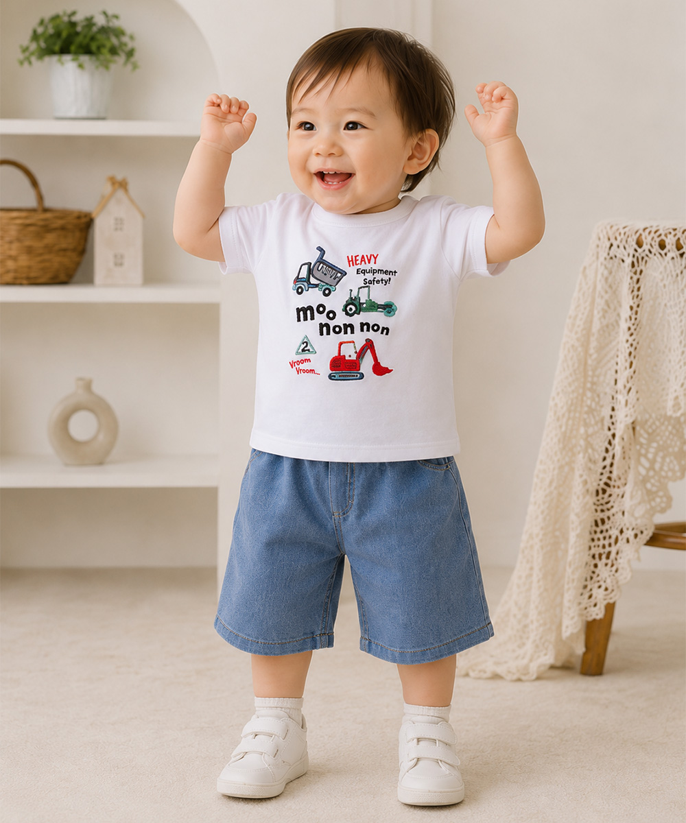 ベビー服 男の子 インディゴ染め ウエストゴム デニム ブルー(61) モデル画像4