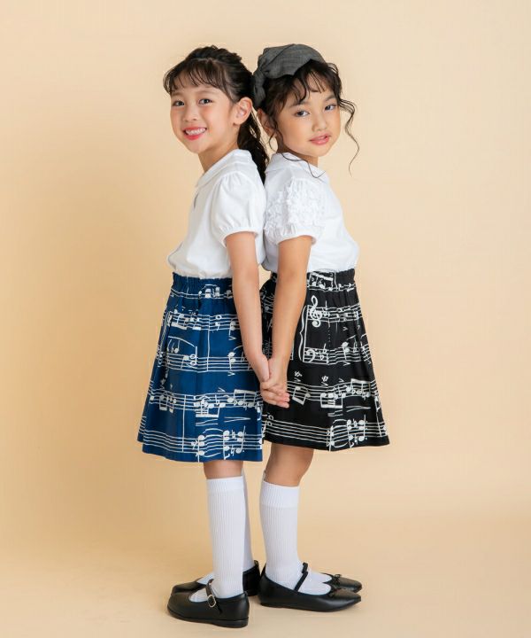 子供服 女の子 綿100％  音符 スカート ブルー(61) モデル画像4