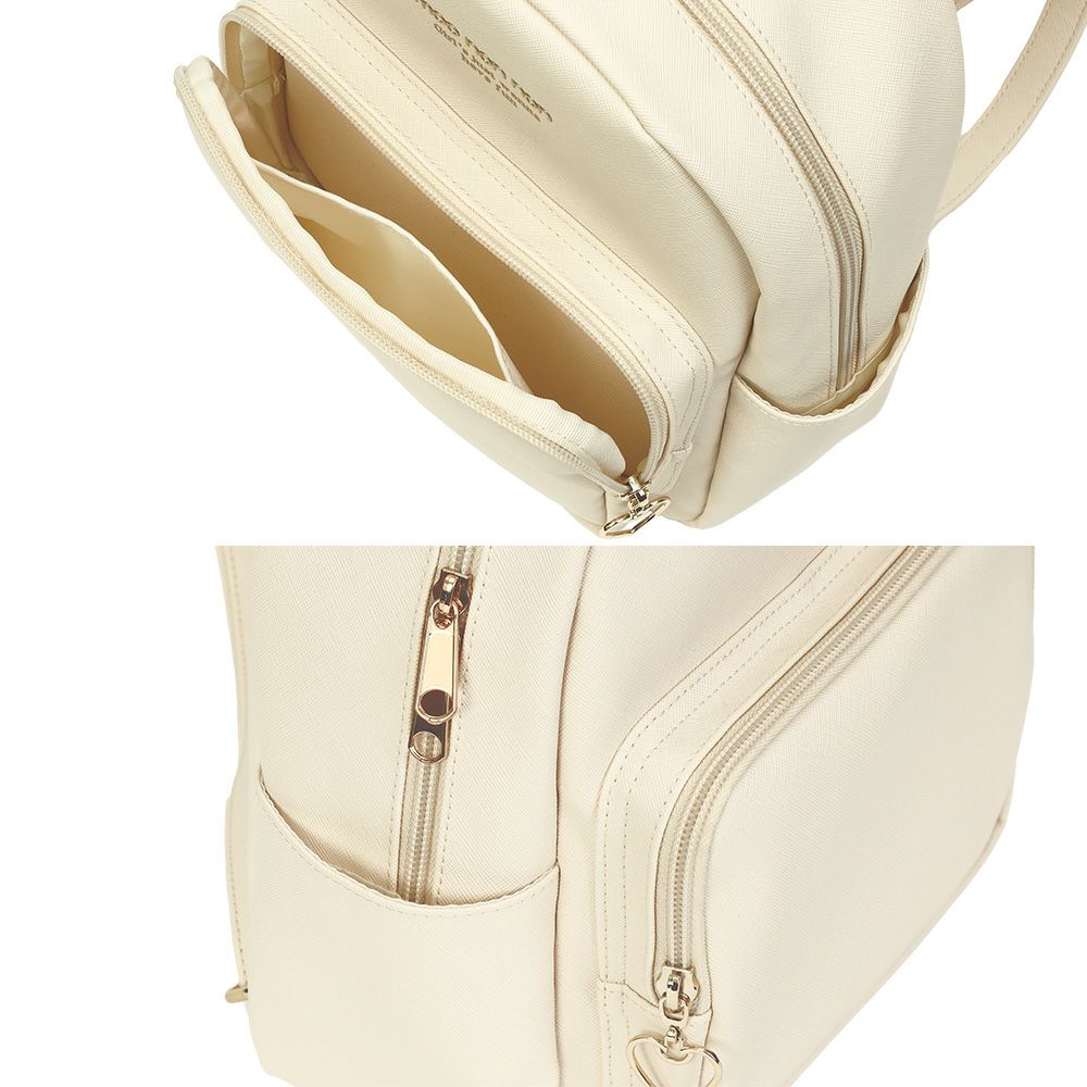 子供服 女の子 ハートチャーム付き ブランドロゴ リュック アイボリー(12) デザインポイント2