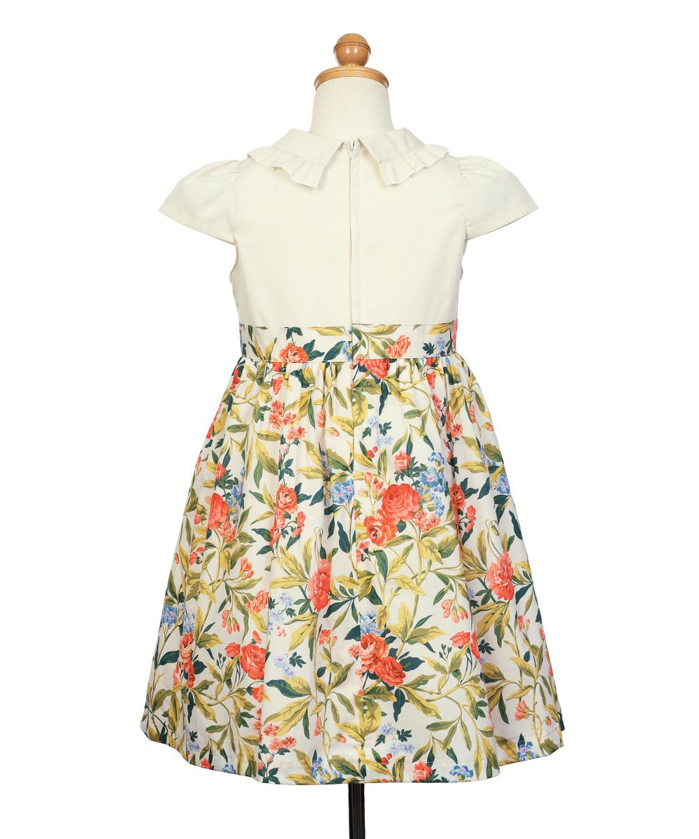 子供服 女の子 日本製 リバティプリント使用 フリル襟 ワンピース アイボリー(12) トルソー背面