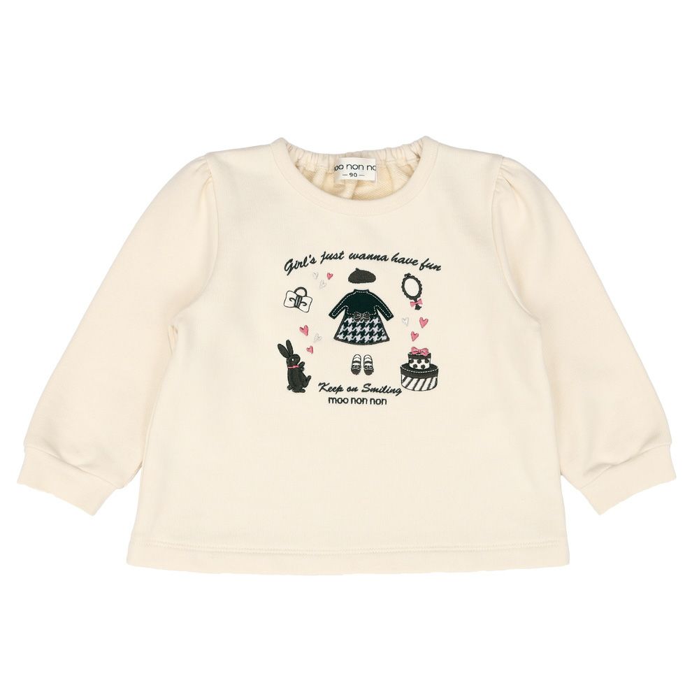 ベビー服 女の子 ドレス＆小物モチーフ 刺繍 裏毛トレーナー アイボリー(12) 正面