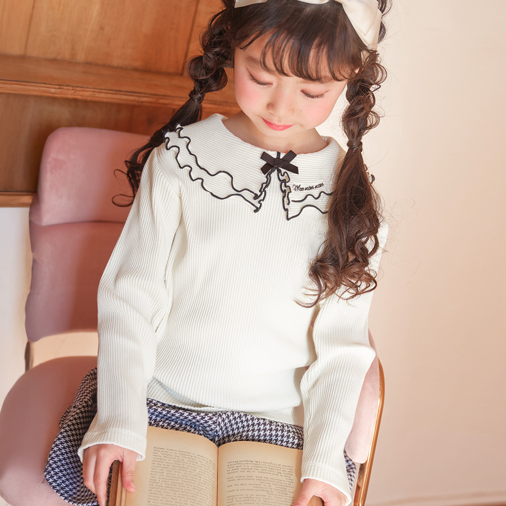 子供服 女の子 【TIME SALE】フリル襟 リブ Tシャツ