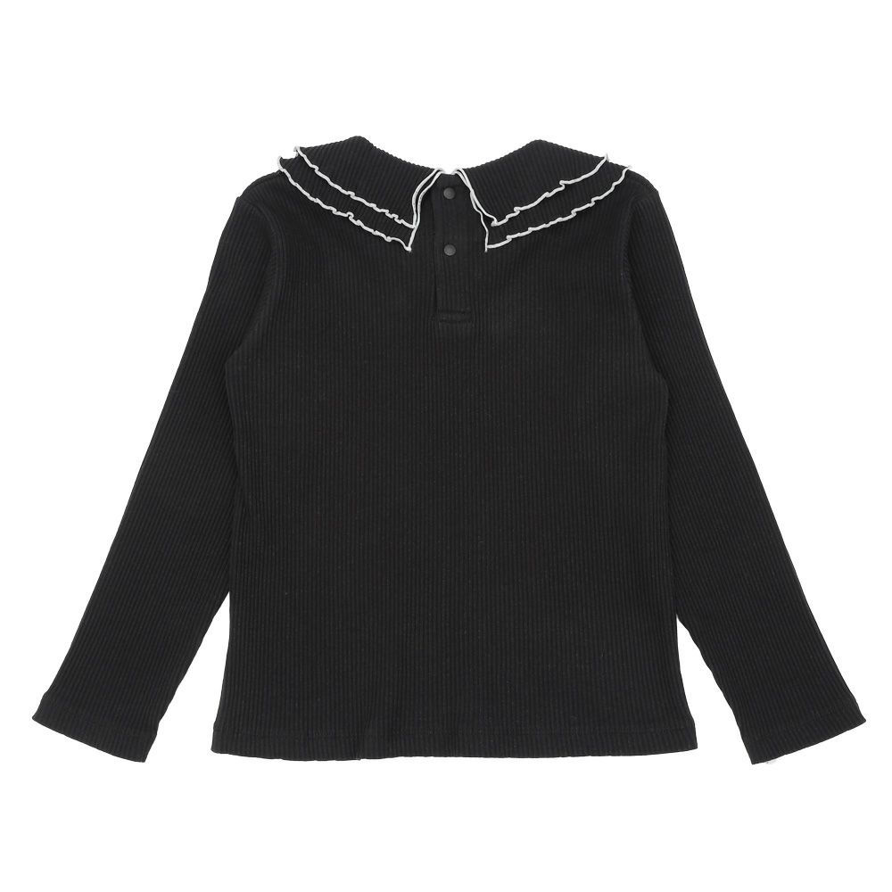 子供服 女の子 フリル襟 リブ Tシャツ ブラック(00) 背面