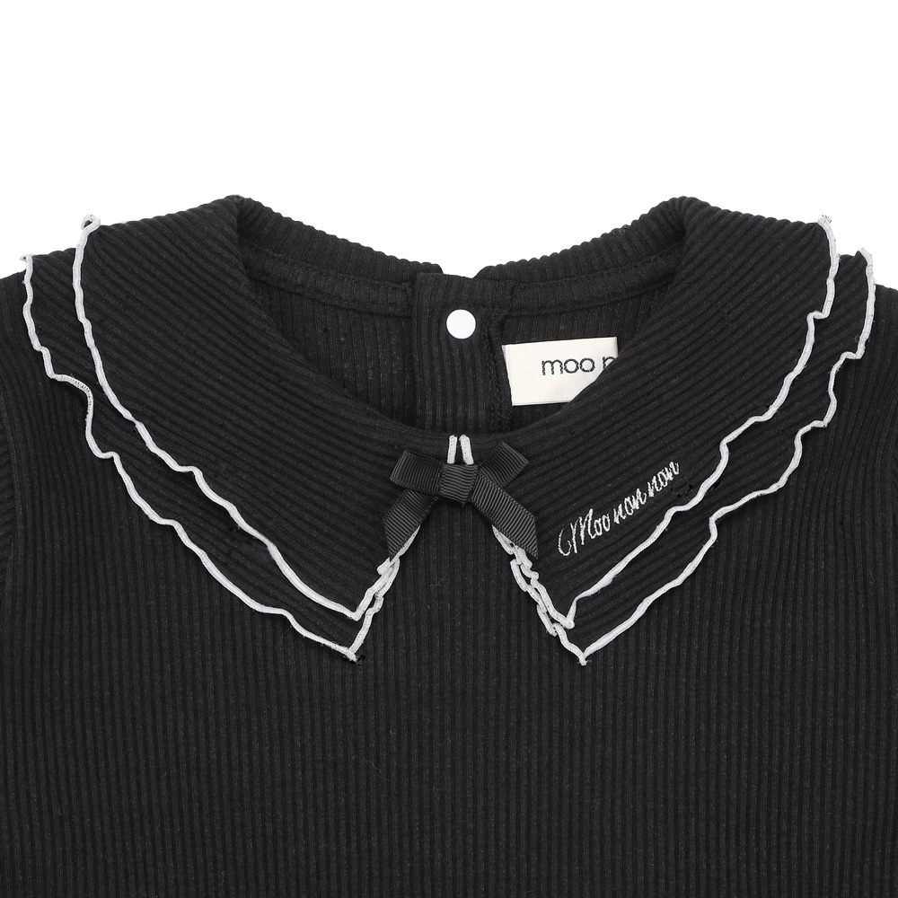 子供服 女の子 【TIME SALE】フリル襟 リブ Tシャツ ブラック(00) デザインポイント1