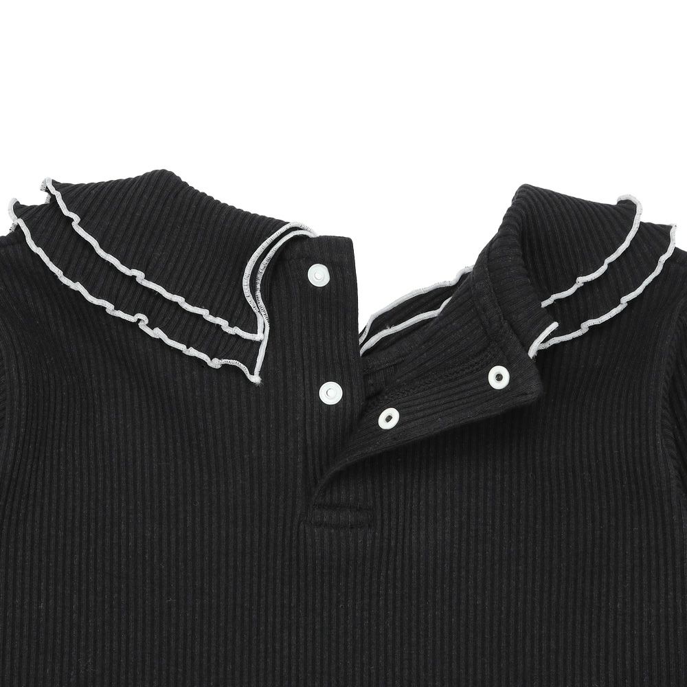 子供服 女の子 フリル襟 リブ Tシャツ ブラック(00) デザインポイント2