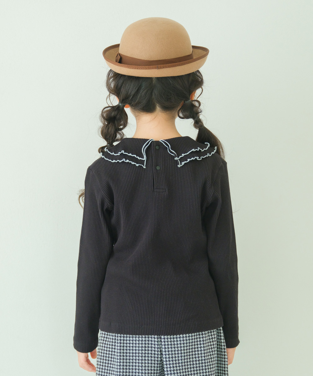 子供服 女の子 【TIME SALE】フリル襟 リブ Tシャツ ブラック(00) モデル画像3