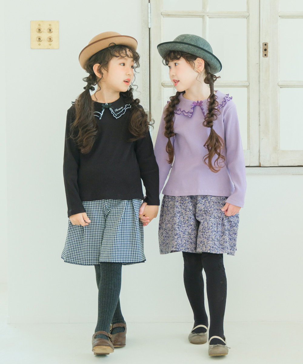 子供服 女の子 【TIME SALE】フリル襟 リブ Tシャツ ブラック(00) モデル画像4