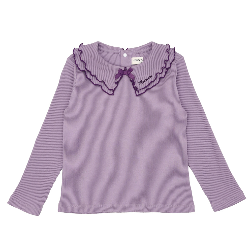 子供服 女の子 【TIME SALE】フリル襟 リブ Tシャツ パープル(91) 正面