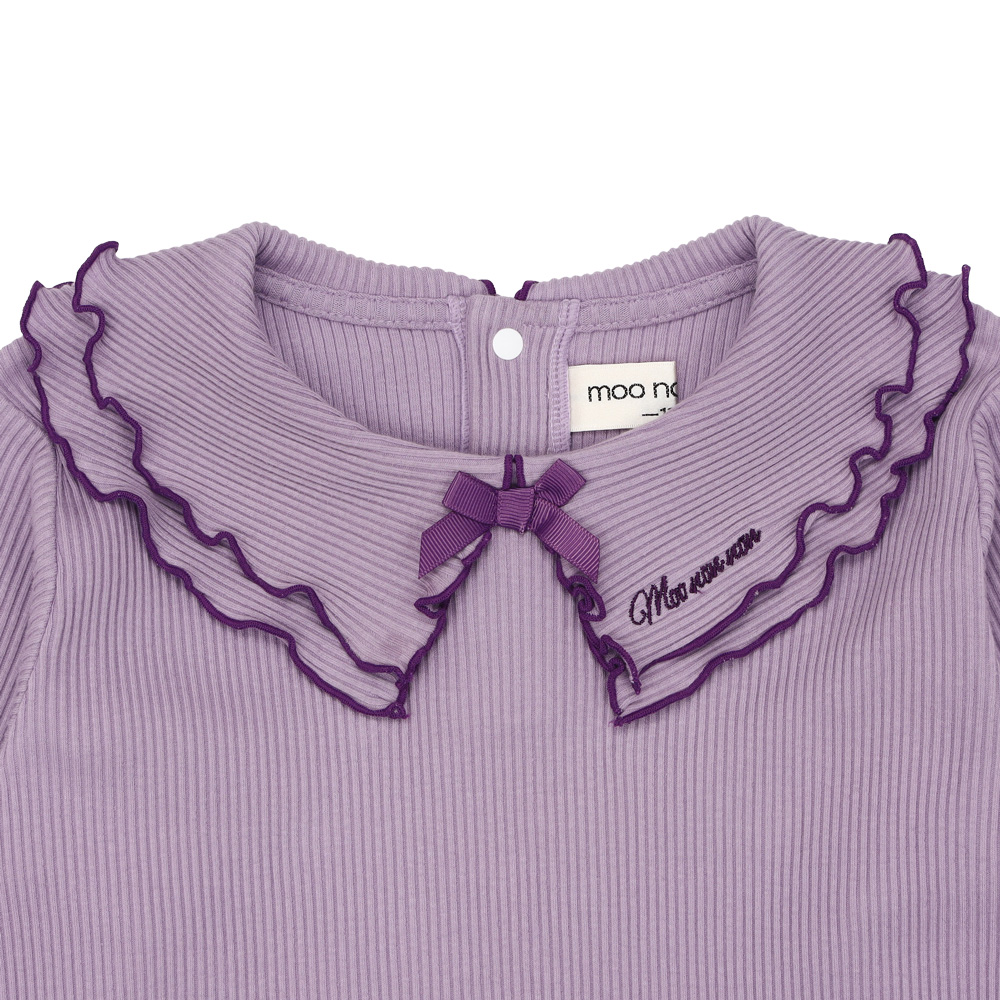 子供服 女の子 【TIME SALE】フリル襟 リブ Tシャツ パープル(91) デザインポイント1