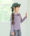 子供服 女の子 フリル襟 リブ Tシャツ パープル(91) モデル画像全身