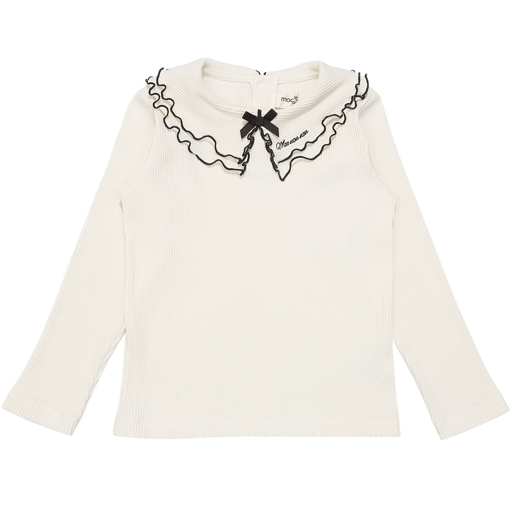 子供服 女の子 【TIME SALE】フリル襟 リブ Tシャツ オフホワイト(11) 正面