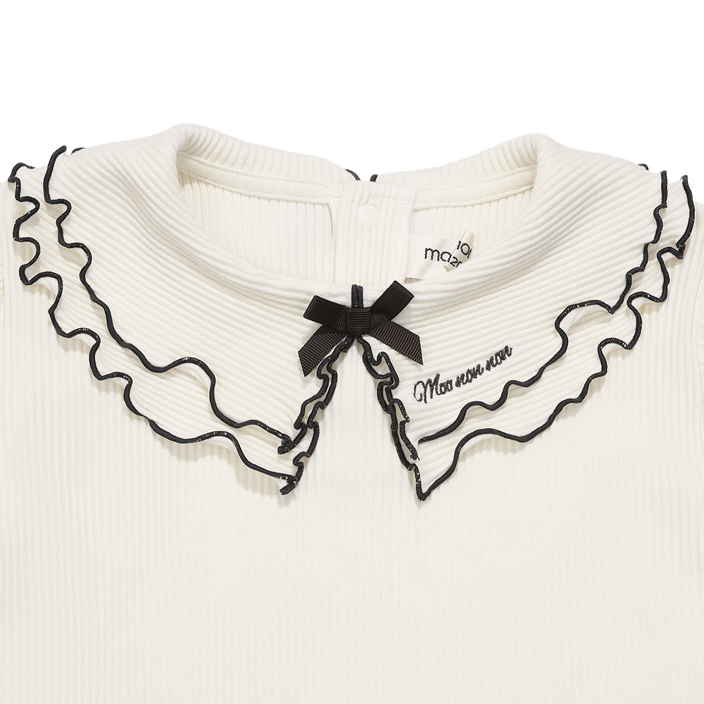子供服 女の子 【TIME SALE】フリル襟 リブ Tシャツ オフホワイト(11) デザインポイント1