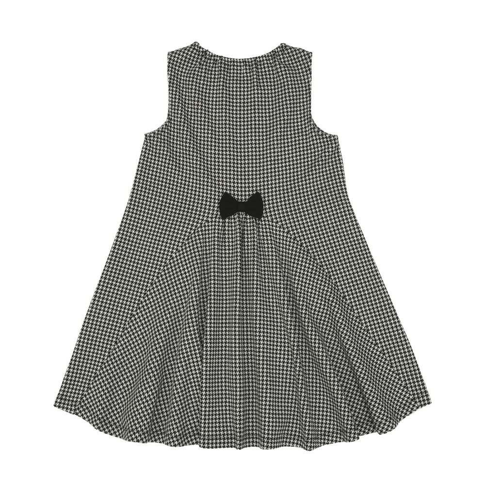 ベビー服 女の子 千鳥格子 後ろリボン付き ワンピース ホワイト×ブラック(10) 背面