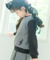 ベビー服 女の子 千鳥格子 袖切替えデザイン 長袖 Tシャツ ホワイト×ブラック(10) モデル画像1