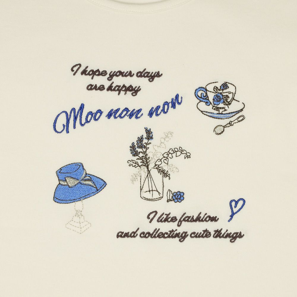 ベビー服 女の子 綿100％　裾フリル 刺繍 ロゴ Tシャツ オフホワイト(11) デザインポイント2