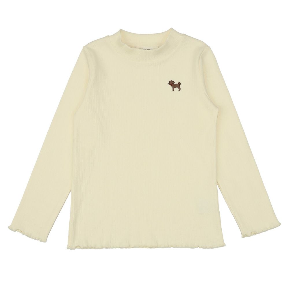 子供服 女の子 ワンポイント ドッグ 犬 刺繍 長袖 Tシャツ アイボリー(12) トルソー正面