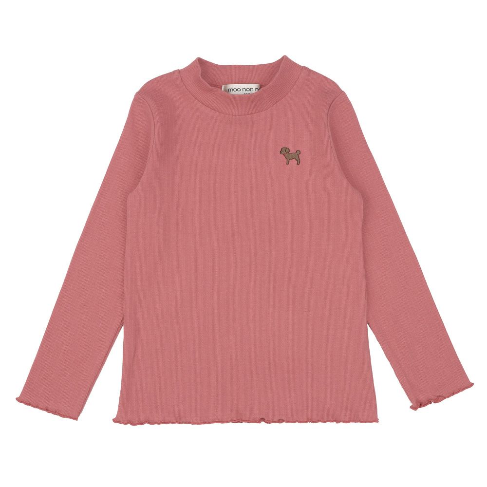 子供服 女の子 ワンポイント ドッグ 犬 刺繍 長袖 Tシャツ ピンク(02) 正面