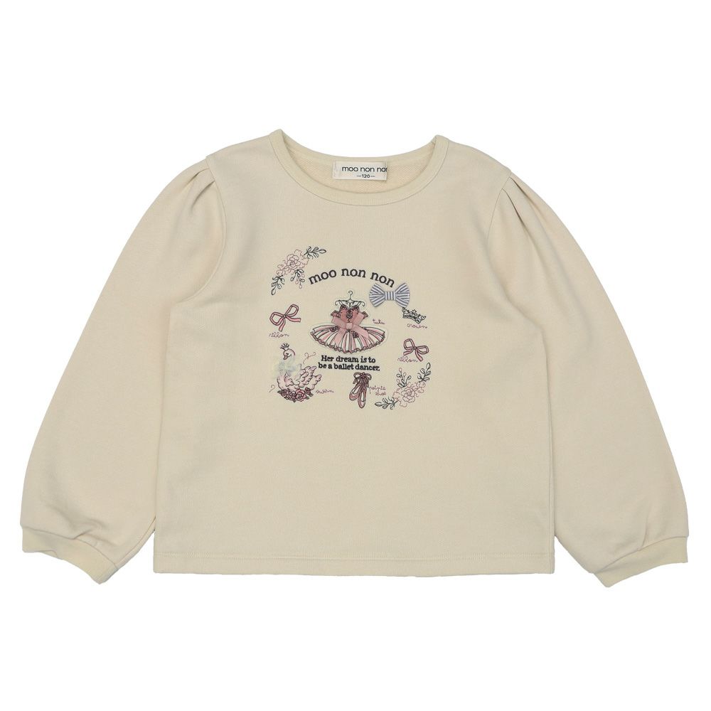ベビー服 女の子 バレエモチーフ 刺繍 裏毛トレーナー アイボリー(12) 正面