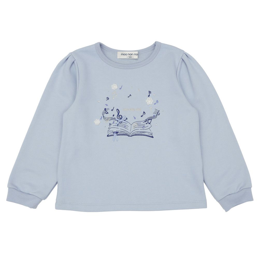 ベビー服 女の子 音符　刺繍　ラインストーン トレーナー ブルー(61) 正面