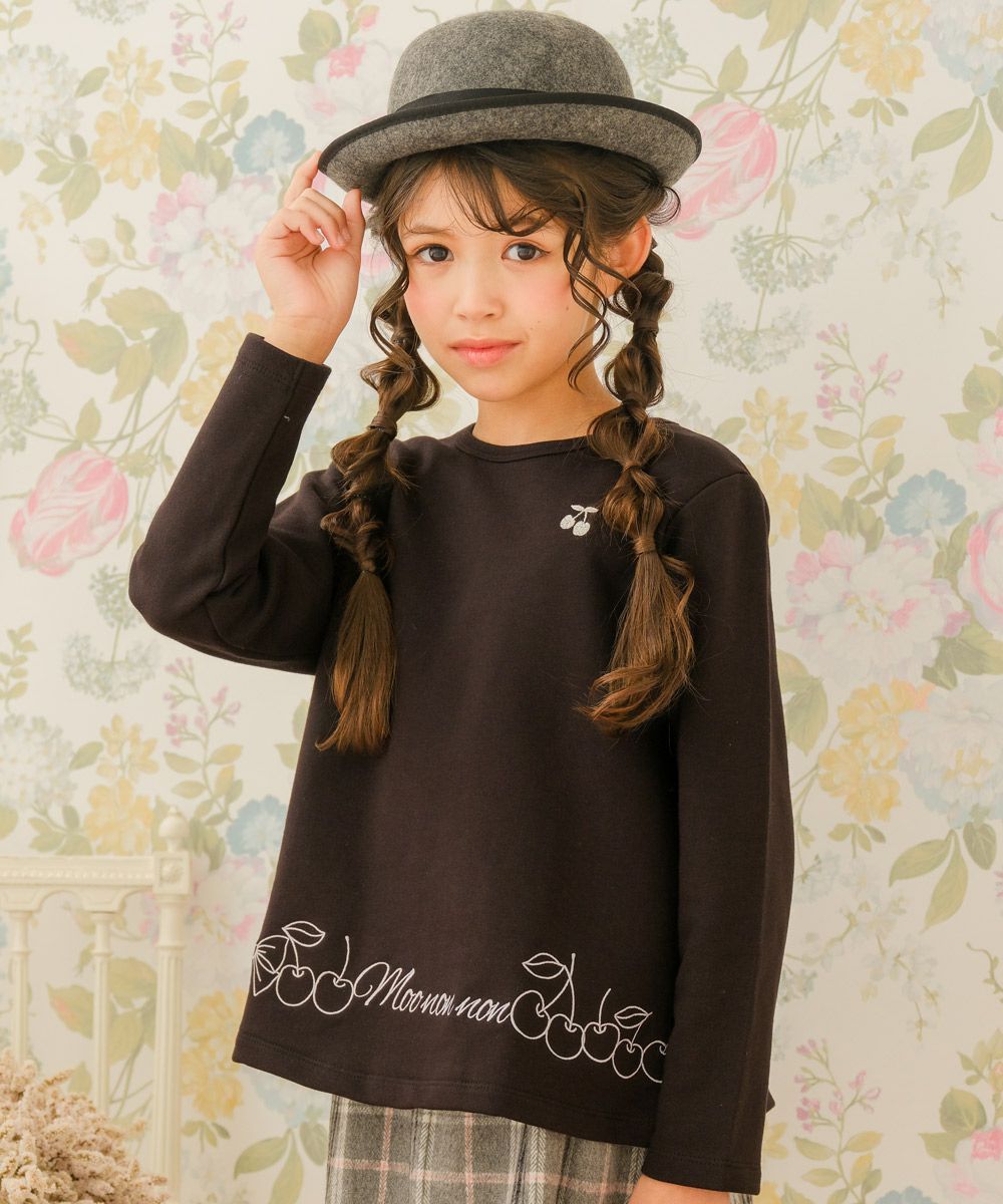 ベビー服 女の子 キッズ ジュニア おんなのこ さくらんぼ リボン 刺繍 ブラック(00) モデル画像アップ