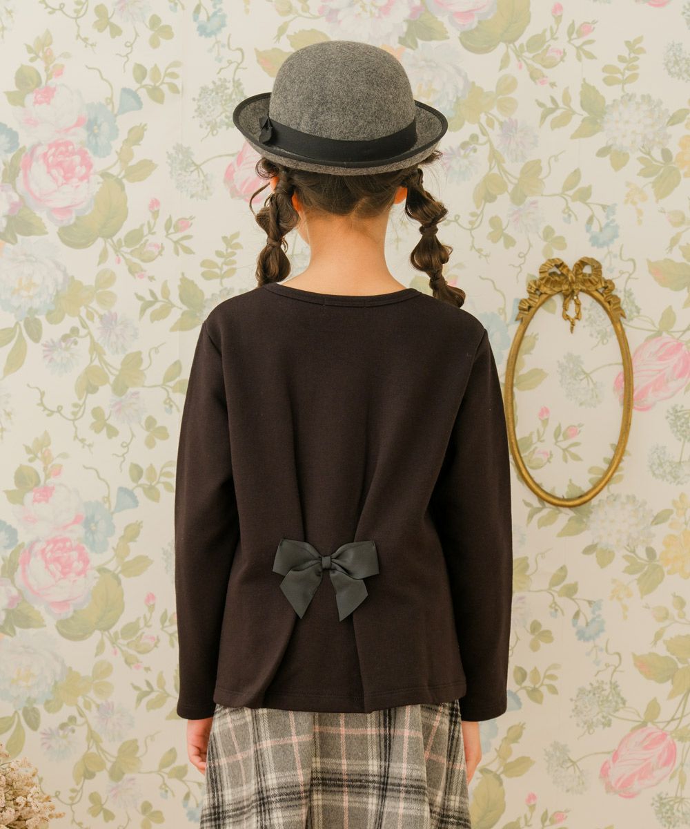 ベビー服 女の子 キッズ ジュニア おんなのこ さくらんぼ リボン 刺繍 ブラック(00) モデル画像全身