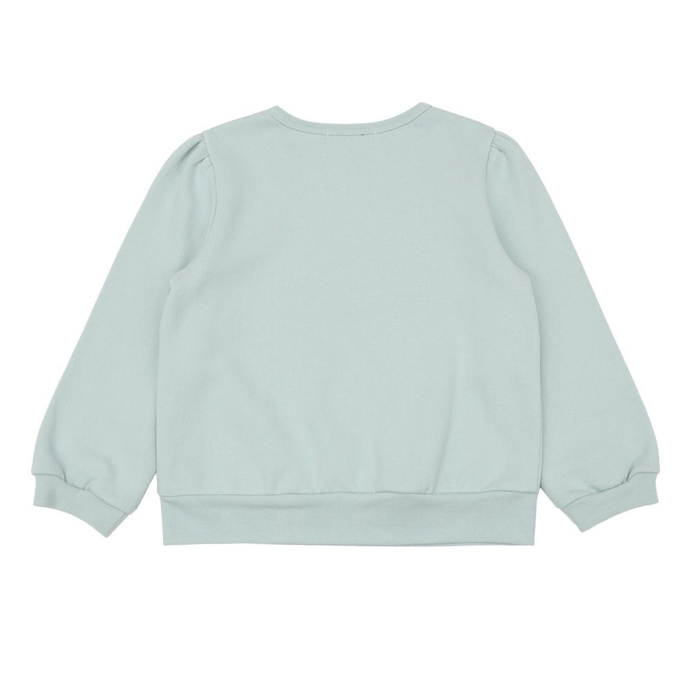 ベビー服 女の子 冬モチーフ　刺繍 裏起毛トレーナー グリーン(08) 背面