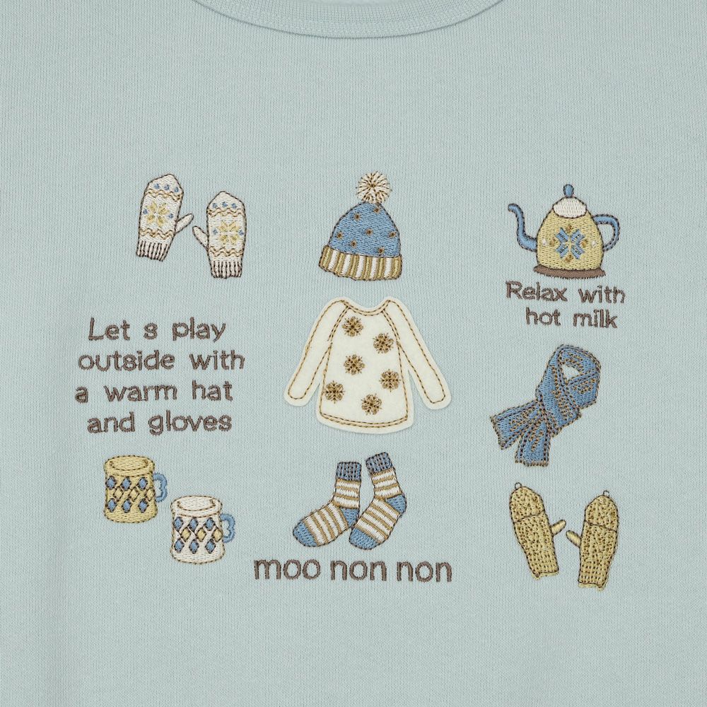 ベビー服 女の子 冬モチーフ　刺繍 裏起毛トレーナー グリーン(08) デザインポイント1