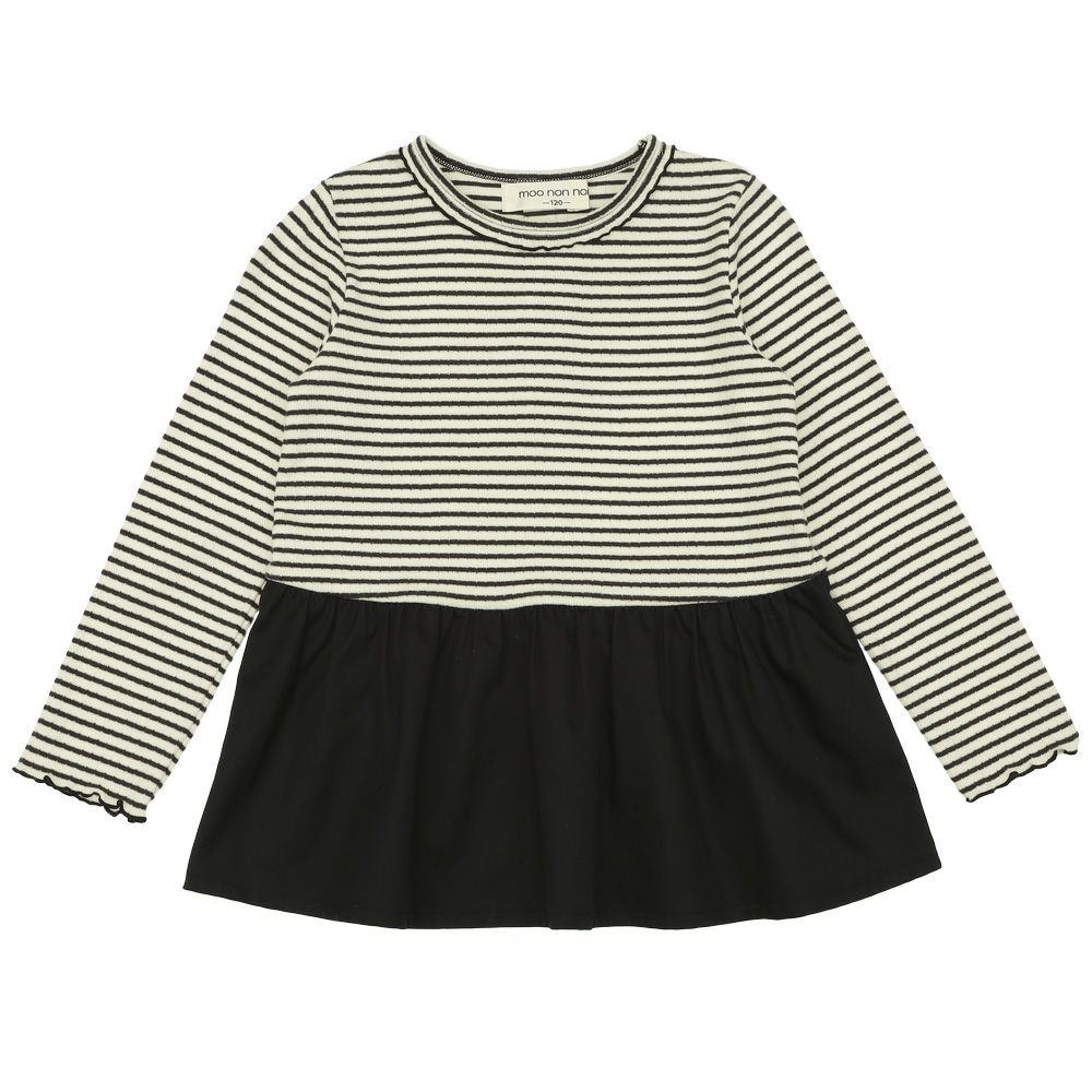 子供服 女の子 おしゃれ かわいい ガーリーカジュアル ボーダー柄 りぼん プレゼント ギフト ホワイト×ブラック(10) 正面