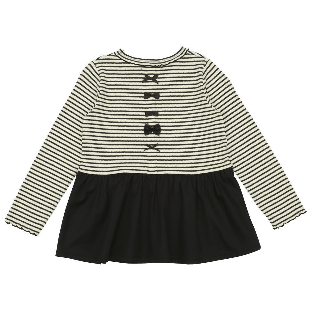 子供服 女の子 おしゃれ かわいい ガーリーカジュアル ボーダー柄 りぼん プレゼント ギフト ホワイト×ブラック(10) 背面