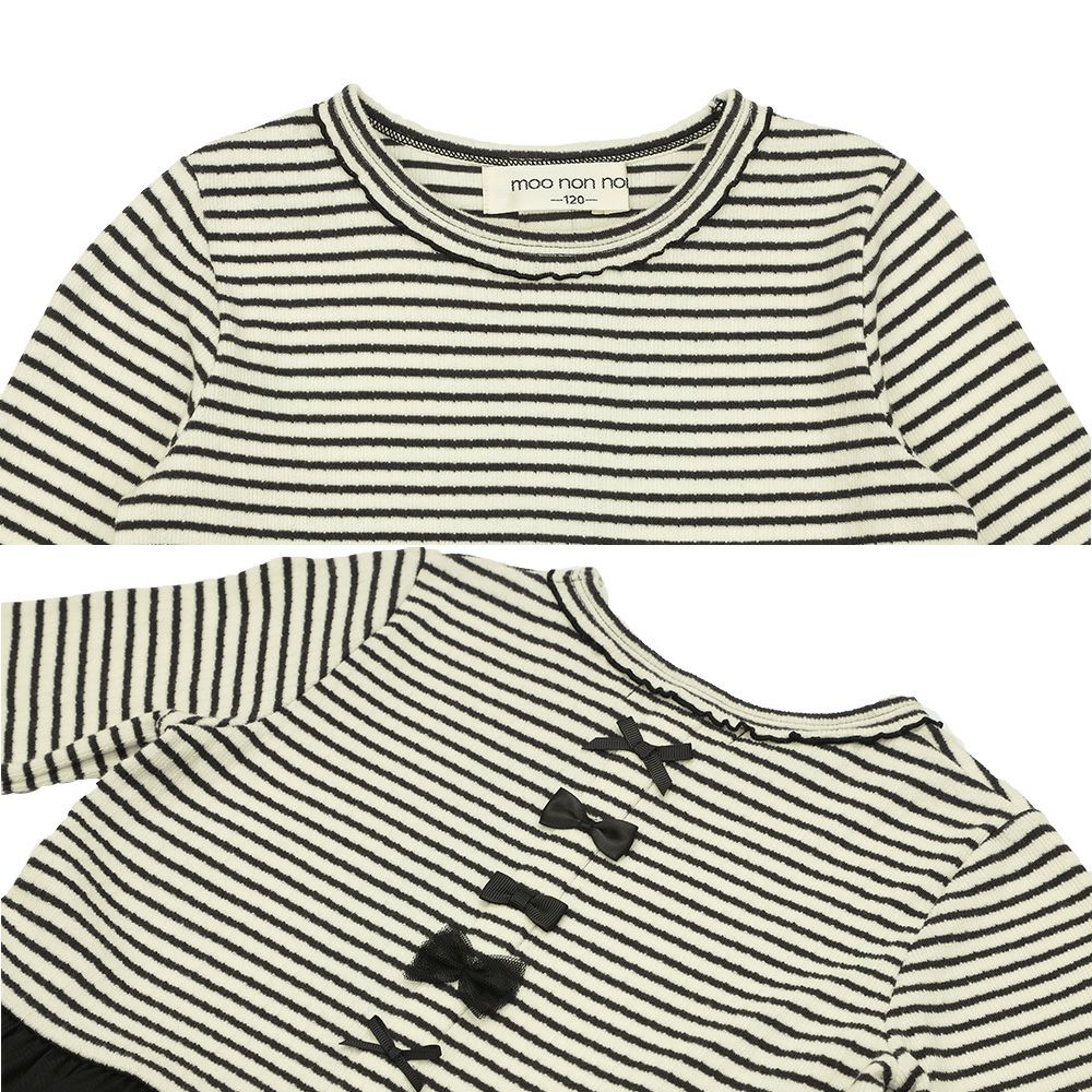 子供服 女の子 おしゃれ かわいい ガーリーカジュアル ボーダー柄 りぼん プレゼント ギフト ホワイト×ブラック(10) デザインポイント1