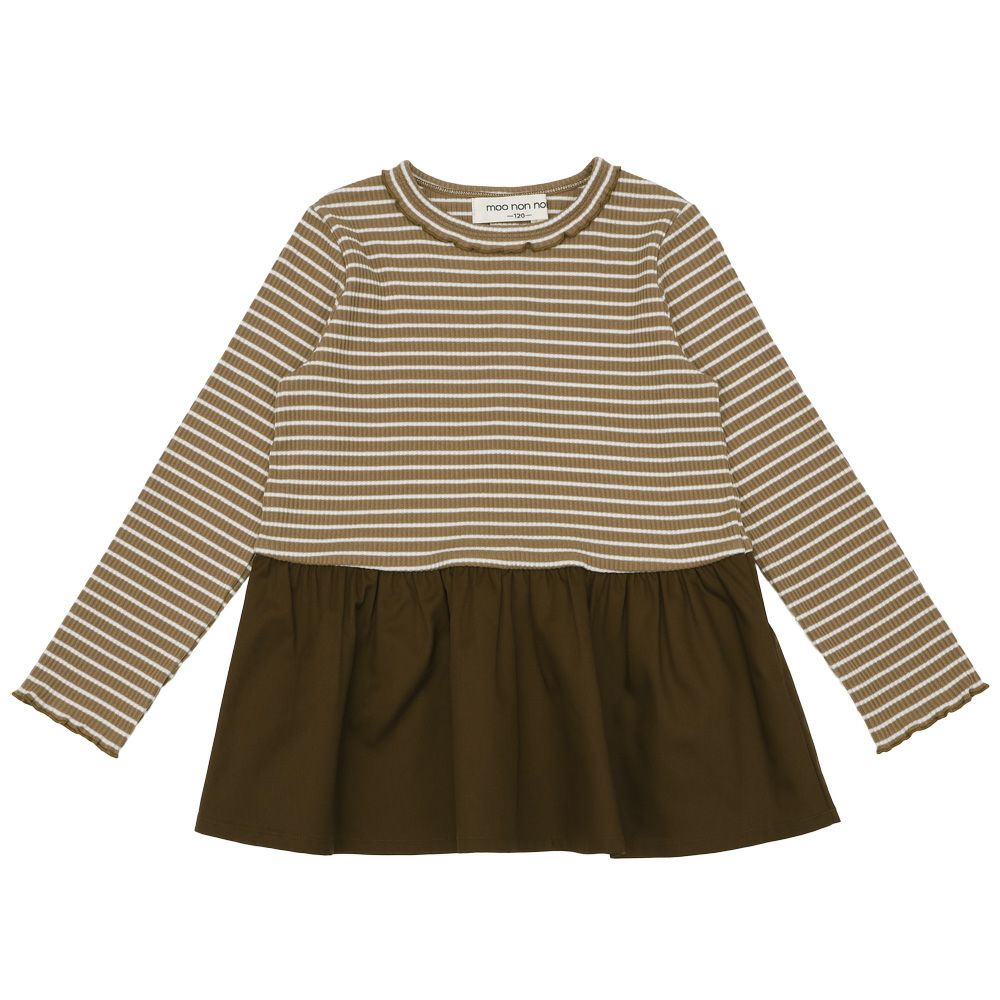 子供服 女の子 おしゃれ かわいい ガーリーカジュアル ボーダー柄 りぼん プレゼント ギフト ブラウン(05) 正面