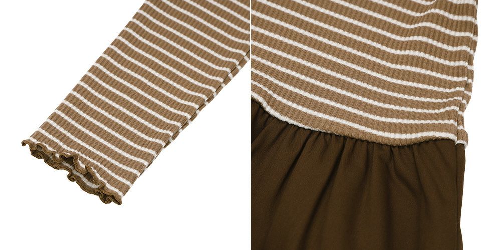 子供服 女の子 おしゃれ かわいい ガーリーカジュアル ボーダー柄 りぼん プレゼント ギフト ブラウン(05) デザインポイント2