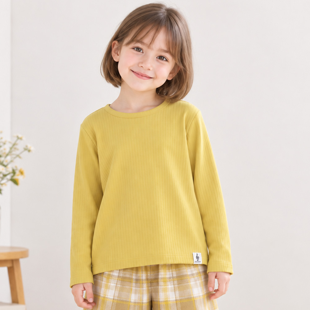 ベビー服 女の子 音符ロゴ付き リブ素材 長袖 Tシャツ