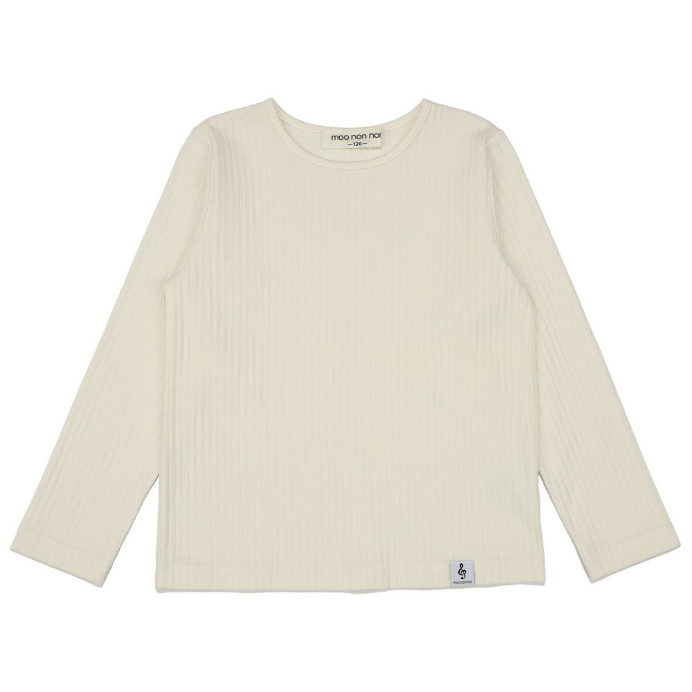 ベビー服 女の子 音符ロゴ付き リブ素材 長袖 Tシャツ オフホワイト(11) 正面