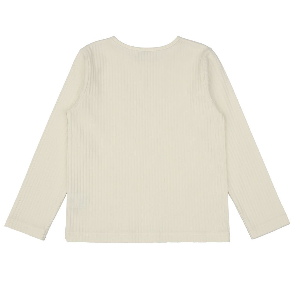ベビー服 女の子 音符ロゴ付き リブ素材 長袖 Tシャツ オフホワイト(11) 背面