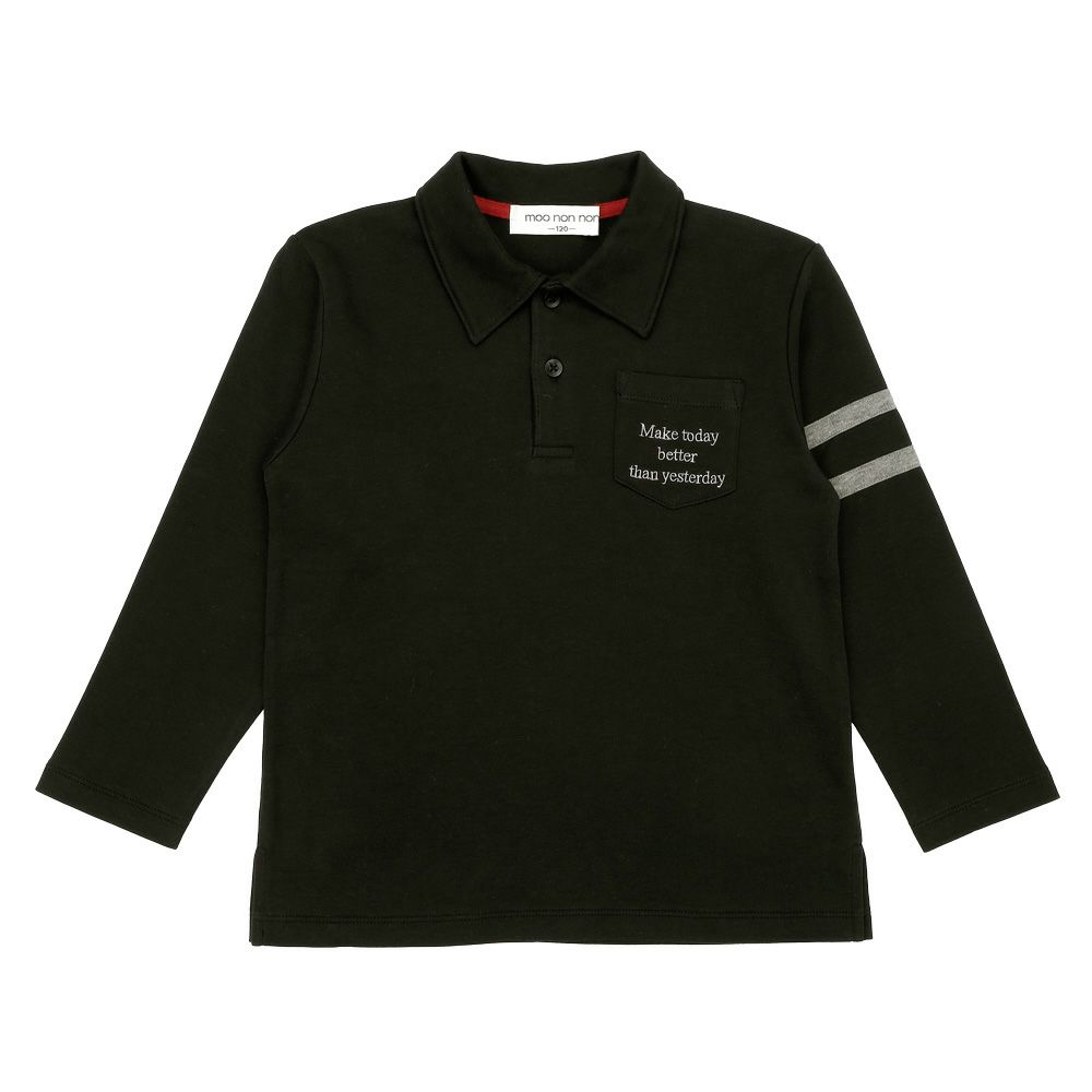 ベビー服 男の子 綿100％ 子ども服 こども キッズ ジュニア コットン 襟付き ロゴ 長袖ティーシャツ ブラック(00) 正面