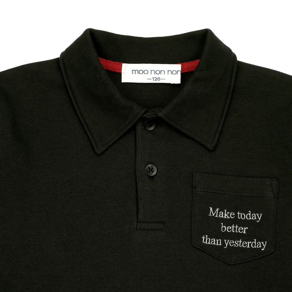 ベビー服 男の子 綿100％ 子ども服 こども キッズ ジュニア コットン 襟付き ロゴ 長袖ティーシャツ ブラック(00) デザインポイント1