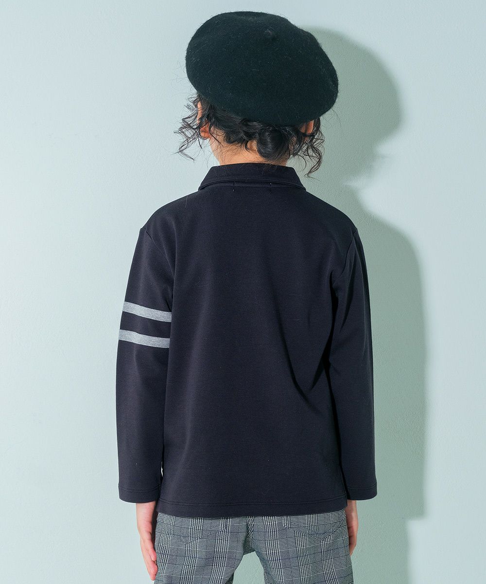 ベビー服 男の子 綿100％ 子ども服 こども キッズ ジュニア コットン 襟付き ロゴ 長袖ティーシャツ ブラック(00) モデル画像全身