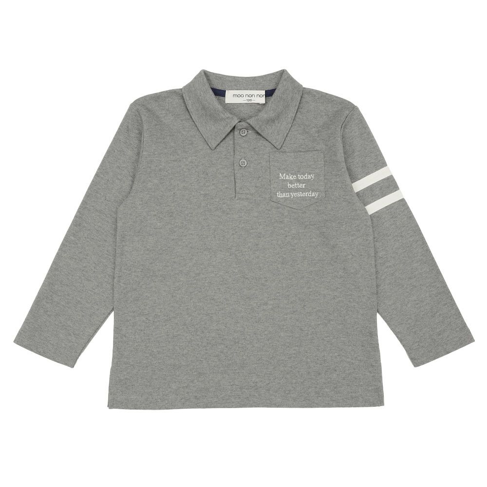 ベビー服 男の子 綿100％ 子ども服 こども キッズ ジュニア コットン 襟付き ロゴ 長袖ティーシャツ 杢ｸﾞﾚｰ(92) 正面