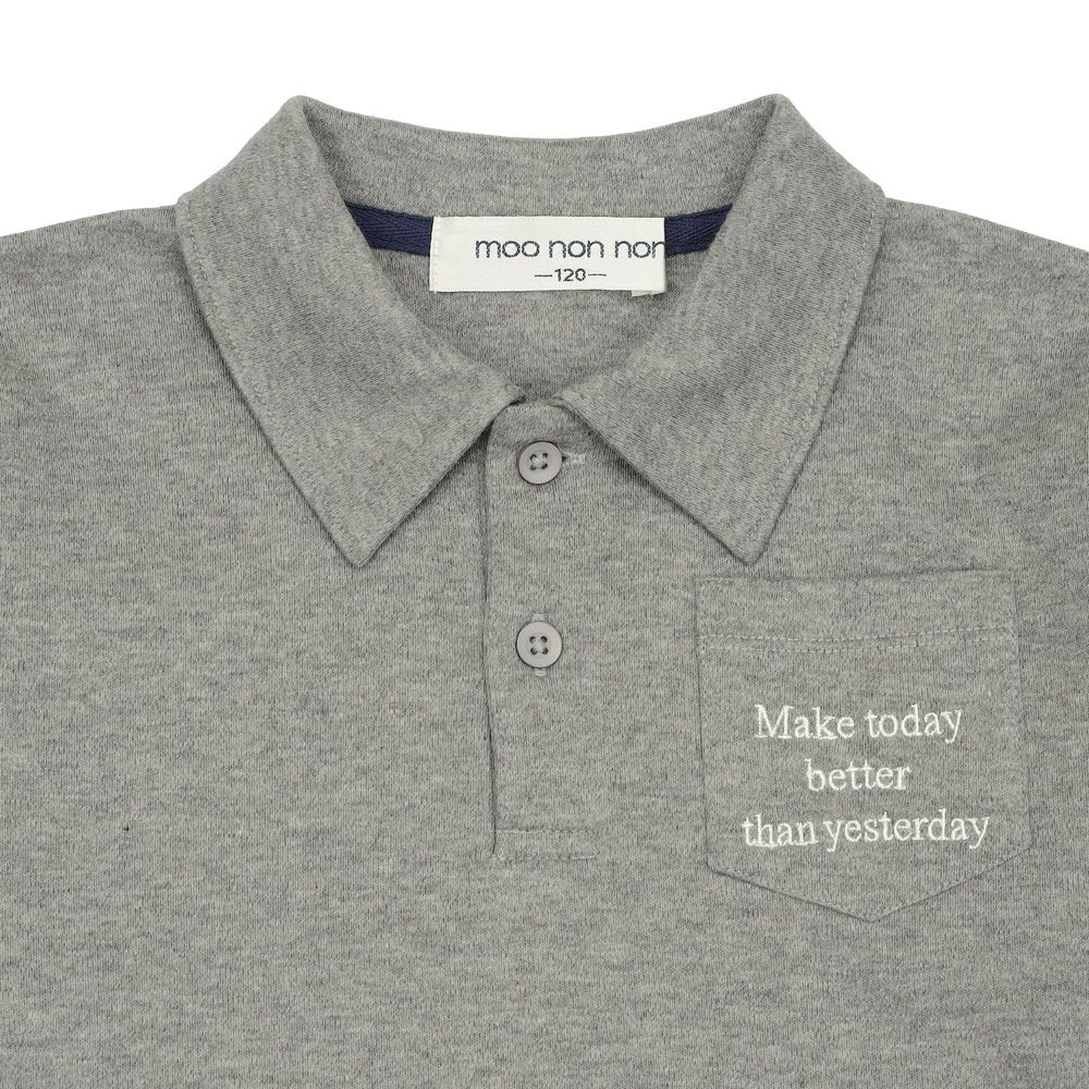 ベビー服 男の子 綿100％ 子ども服 こども キッズ ジュニア コットン 襟付き ロゴ 長袖ティーシャツ 杢ｸﾞﾚｰ(92) デザインポイント1